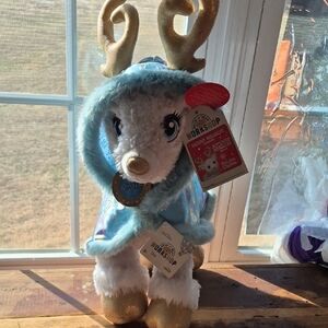 Build-A-Bear Reindeer with Gold Antlers and Blue Cape